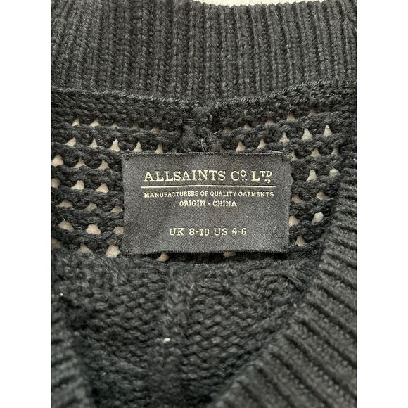 Allsaints Open Knit Erbus Black Pullover Hi Low Cape Size 4 - 6 Small - Picture 8 of 11